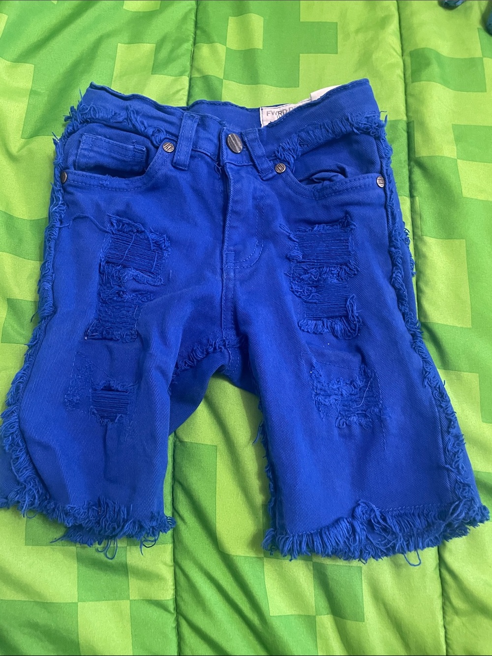 Kids Distressed Frayed Hem Shorts - Royal Blue
